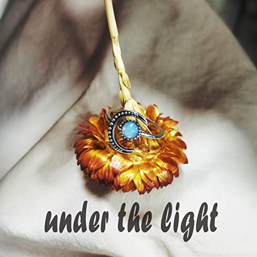 Ymibull Fashion Moonstone Rings, Women Adjustable Ring Jewelry Gift for Friend Family (Silver)