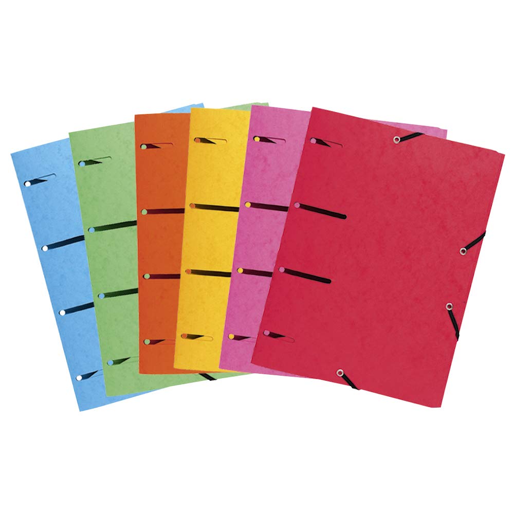 Exacompta - Ref. 447100E - Pack of 25 elastic folders with 3 punched flaps Punchy + in glossy card 375gsm - A4 - Assorted Colours
