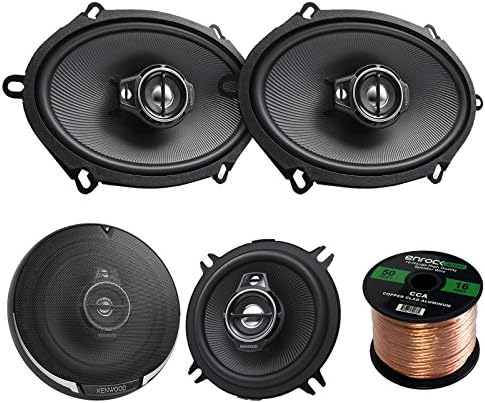 2 Pair Car Speaker Package Of 2x Kenwood KFC-C5795PS 5x7" Inch 360-Watt Black Custom Fit Black Car Coaxial Speakers + 2x KFC-1395PS 5 1/4 320-Watt Audio Speaker + Enrock 16g 50 Foot Speaker Wire