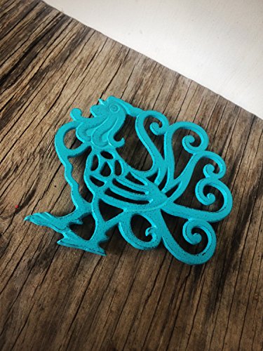 Turquoise Rooster Cast Iron Trivet - Farmhouse Table Decor - Rustic Kitchen Accessories - Country Gift - Large Hot Pad