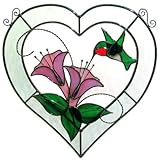 Ruby Throated Hummingbird Stained Glass Beveled Heart