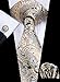 Hi-Tie Men Champagne Gold Black Paisley and Floral Tie Handkerchief Necktie with Cufflinks and Pocket Square Tie Set