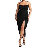Floerns Women's Plus Size Cowl Neck Long Dress Sleeveless Ruched High Split Cocktail Dresses