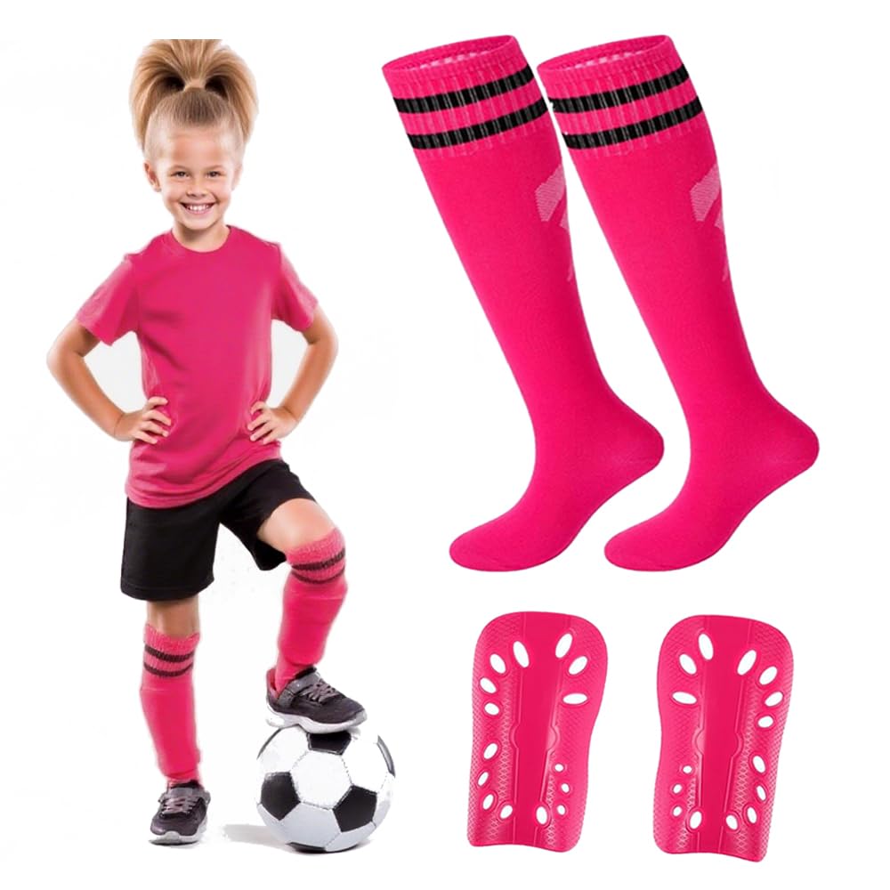 Photo 1 of Soccer Shin Guards and Socks for Toddler Kids, Lightweight Soccer Shin Pads & Sleeves Equipment, Protective Defender Gear for 3-6 Years Old Children Boys Girls Sports Game (Pink)