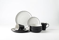Pangu 8-Piece Porcelain Dinnerware Sets, WESTERN, Black and White, Service for 2 (8 piece)