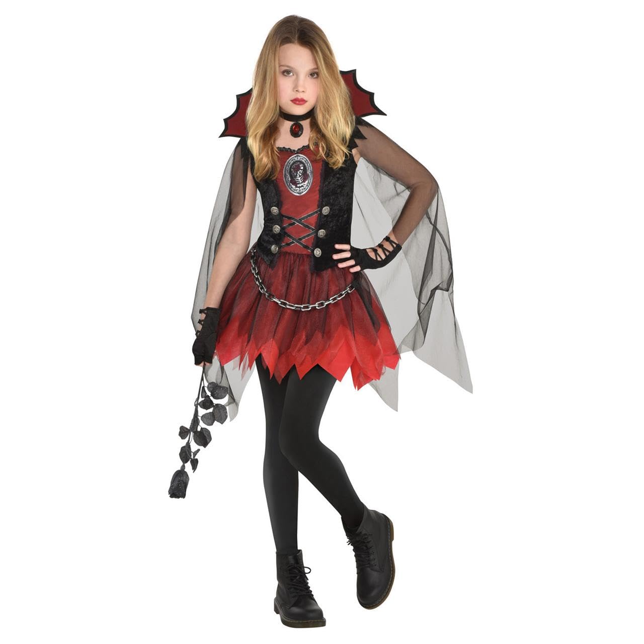amscan - Children's vampire lady costume, dress, cape, necklace, gothic, witch, theme party, carnival, Halloween