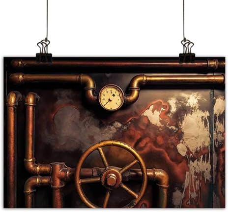 Amazon Duommhome インダストリアル インテリア ウォールアート デコ ポスター ペイント スチームパンク アンティーク コンポジション 真鍮 ファスニング ラウンド フィギュア プリント デコレーション ホーム デコレーション ゴールド グレー ホワイト 50 8cm X 40 64cm