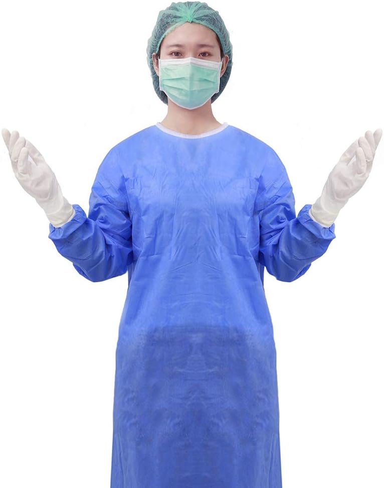 LyncMed Disposable Surgical Gowns, Non woven 43gsm, Splash Resistant, Latex Free, Blue, Pack of 10 (Medium)