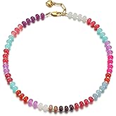 Jelowin Colorful Beaded Choker Necklace for Women, Handmade Gemstone Necklace with Natural Stone and 18K Gold Plated, Boho Beaded Necklaces for Women Beach Jewelry Gift