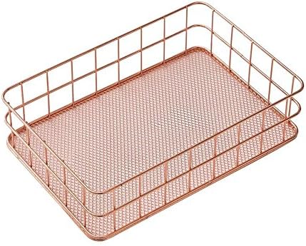 Lovely Cute Cool Rose Gold Metal Pink Latticed Design Jewelry Necklace Crafts Trinket Tray Organizer Ornament Ring Desk Dish Basket Gift for Daughter Girlfriend Wedding Birthday Office Home Decoration