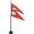 AZ FLAG - Nepal Table Flag 4'' x 6'' - Nepalese Mini Desk Flag 100% Polyester 15 x 10 cm - Office Banner with 10'' Pole - Golden Spear
