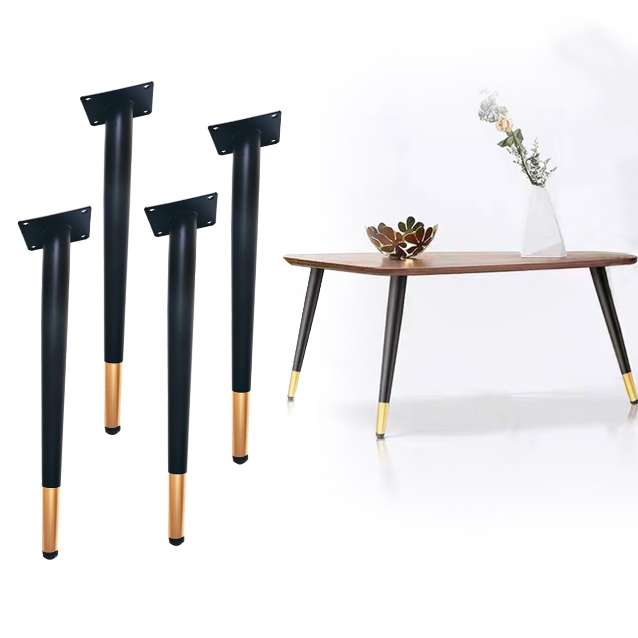 Jarshtime Furniture Leg 4 PCS Oblique Table Legs 40cm / 16 inch Metal Desk Chair Legs Black & Golden โ image 1