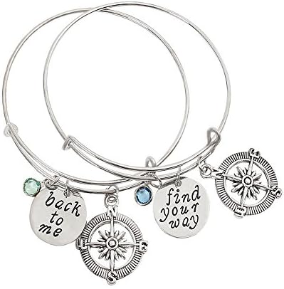 AMANT 2 Pack Friendship Inspirational Charm Bracelet Expandable Bangle