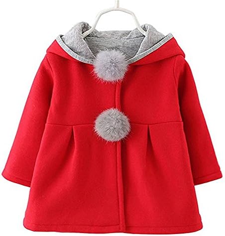 Sarabridal Baby Infant Dress Coat Warm Todder Girl Ear Hoodie Jackets Outerwear Red