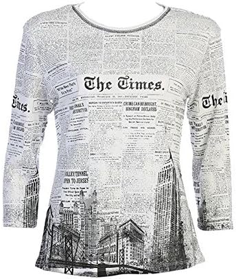 Jess &amp; Jane City News Women's 100% Cotton Top In White 14310 (XL)