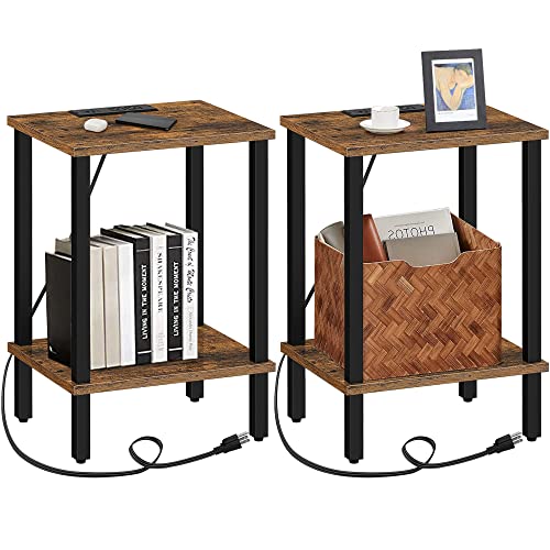 Photo 1 of TUTOTAK End Table with Charging Station, Side Table with USB Ports and Outlets, Nightstand, 2-Tier Storage Shelf, Sofa Table for Small Space, 1 Package?2PCS? TB01BB041
