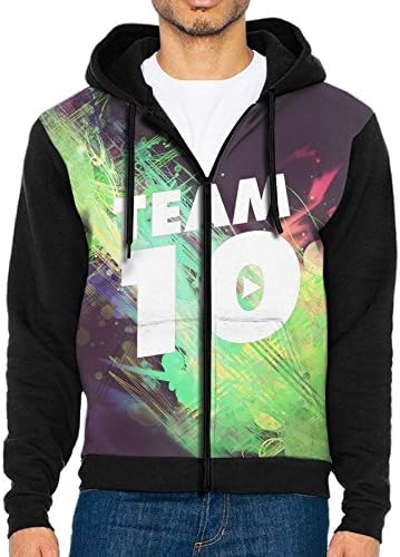 Men's Team 10 Pink Jake Paul Long Sleeve Full Zip Up Hoodie Sweatshirt Casual Active Hooded Jackets - With 2 Pockets Black