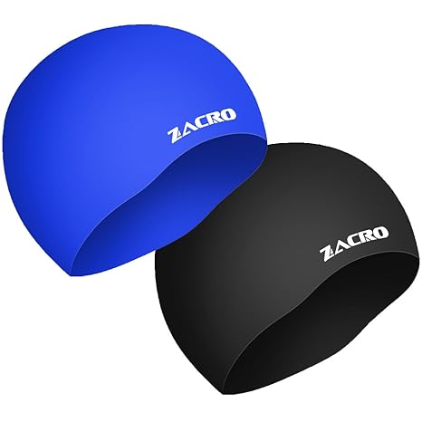 Zacro 2 Stück Schwimmkappe Nahtlose Silikon-Badekappe makellos Silikonschwimmkappe Schwarz und Blau