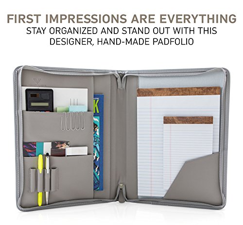 Professional PU Leather Padfolios Business Portfolio Document Organizer & Holder Padfolio Case for Notepads,Pens,Phone,Documents,Business Cards Blush Pink - Thumbnail 5