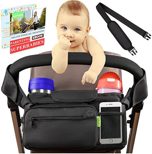 [NEWEST 2018] BEST STROLLER ORGANIZER Stroller Accessories | Stroller Cup Holder for Smart Moms + BONUS Shoulder Strap | Perfect for Jogging, Travelling or Shopping| Best Stroller Attachment by Kaywee