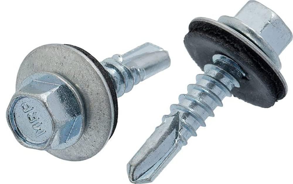 5.5mm x 63mm Silver Self-Drilling Roofing Screws Farmer Screws with EPDM Sealing Washer Painted (Pack of 50) D09D — image 1