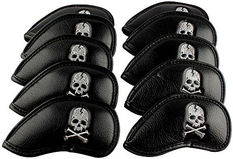 Craftsman Golf 10pcs Black Skull Thick Pu Synthetic Leather Golf Iron Head Covers Set Headcover Skull Fit All Brands Callaway, Ping, Taylormade, Cobra, Etc.
