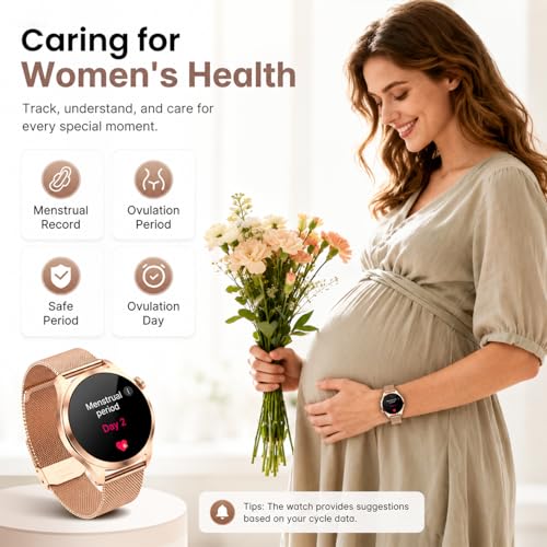 Women's Smart Watch with Bluetooth Calls, 1.27 Inch Smartwatch with Pedometer/Heart Rate Monitor/Sleep Monitor, 100+ Sports Modes Smart Watch, IP68 Activity Bracelet for Android iOS, Rose Gold