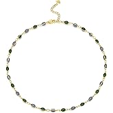 18K gold plated Blue Green Purple Amber Colored Nature Gemstone Quartz Crystal Bead Stone Healing FULLY ADJUSTABLE Statement Necklace Choker for Women by SNGIA, Colorful Beaded Strand Tennis Trendy Bohemian Preppy Retro Handmade Jewelry Gifts, Multicolor Vintage Unique Cute Baroque Summer Beach Fashion Nickle Free Accessories