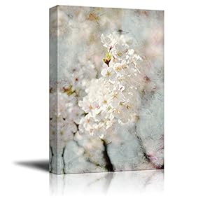 Canvas Wall Art - Oil Painting Style White Cherry Blossom in Spring - Giclee Print Gallery Wrap Modern Home Art Ready to Hang - 12x18 inches
