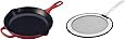 Le Creuset Enameled Cast Iron Signature Iron Handle Skillet, 11.75" (2-3/8 qt.), Cerise & Stainless Steel Splatter Guard, 12.25"