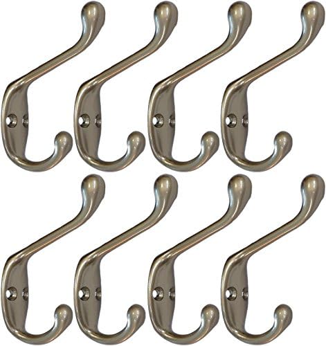 Satin Nickel Coat and Hat Hooks, 2.5"W x 3.5"L (8 Pack) (Satin Nickel)