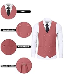 WOMS Men's 3 Piece Slim Fit Suit, Coral Wedding