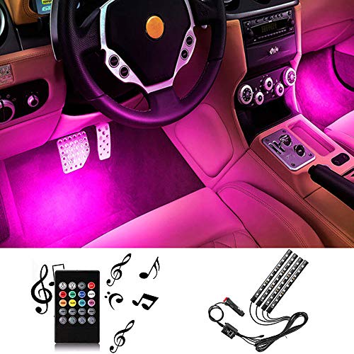 Sanhezhong Car LED Strip Light, 4pcs 36 LED DC 12V Multicolor Music Car Interior Light LED Under Dash Lighting Kit with Sound Active Function & Wireless Remote Control, Car Charger - Thumbnail 3
