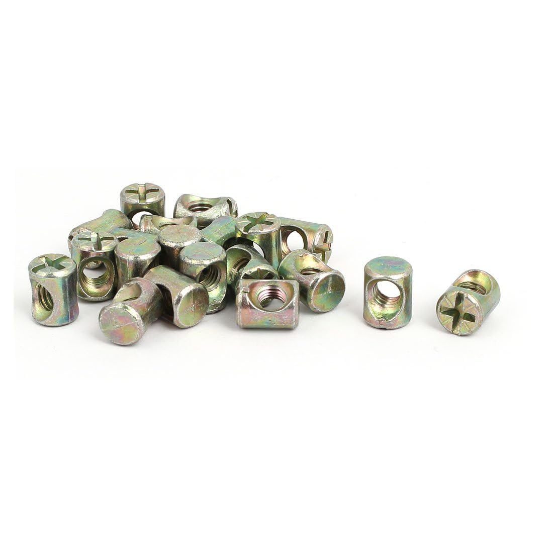 TOP-VIGOR 20Pcs Barrel Nuts, M6x12mm Cross Dowels Slotted Nuts for Furniture Bed, Table, Chair, Crib, Cot, Workbench, Headboards, Cabinets