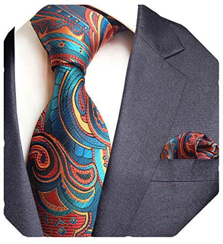 GUSLESON Brand New Silk Floral Tie and Pocket Square Set Mens Necktie for Party (0751-05) - Thumbnail 4