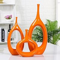 QARYYQ Modern Creative Hollow Ceramic Vase Living Room Home Vase Decoration Crafts (no Flowers) 3 Sets Crafts (Color : Orange)