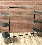 Industrial Pipe Clothing Rack with Wood Side Shelves by William Robert's Vintage