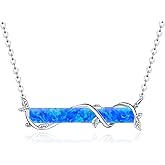Bar Necklace for Women,S925 Sterling Silver White Opal Bar Necklace with Leaf Charm Bar Pendant Jewelry Gift for Mom Daughter Wife