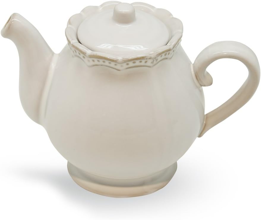 Vintage White Teapot 16oz with Embossment Design