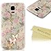 S5 Case,Galaxy S5 Case - Mavis's Diary 3D Handmade Bling Crystal Cute Butterfly Sparkle Glitter Diamonds Fashion Floral Pink Flowers Design Hard Cover for Samsung Galaxy S5 I9600 2014 with Clean Cloth