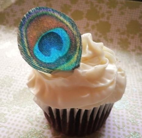 Edible Peacock Feathers Set Of 12 Cake Decorations Cupcake