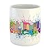 Ambesonne Chicago Skyline Mug, Splash of Colorful Paint Background with Text of Chicago and Cityscape, Ceramic Coffee Mug Cup for Water Tea Drinks, 11 oz, Pink Green