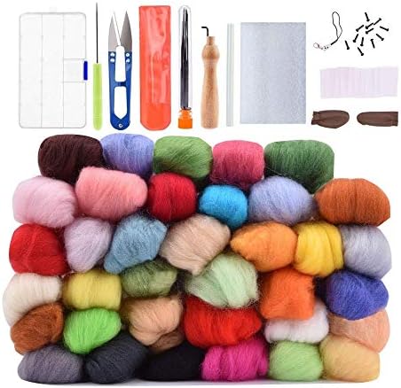 Wool Needle Felting Kit Beginner Set, 36 Colors Wool Fibre DIY Craft Materials with Tool Kits