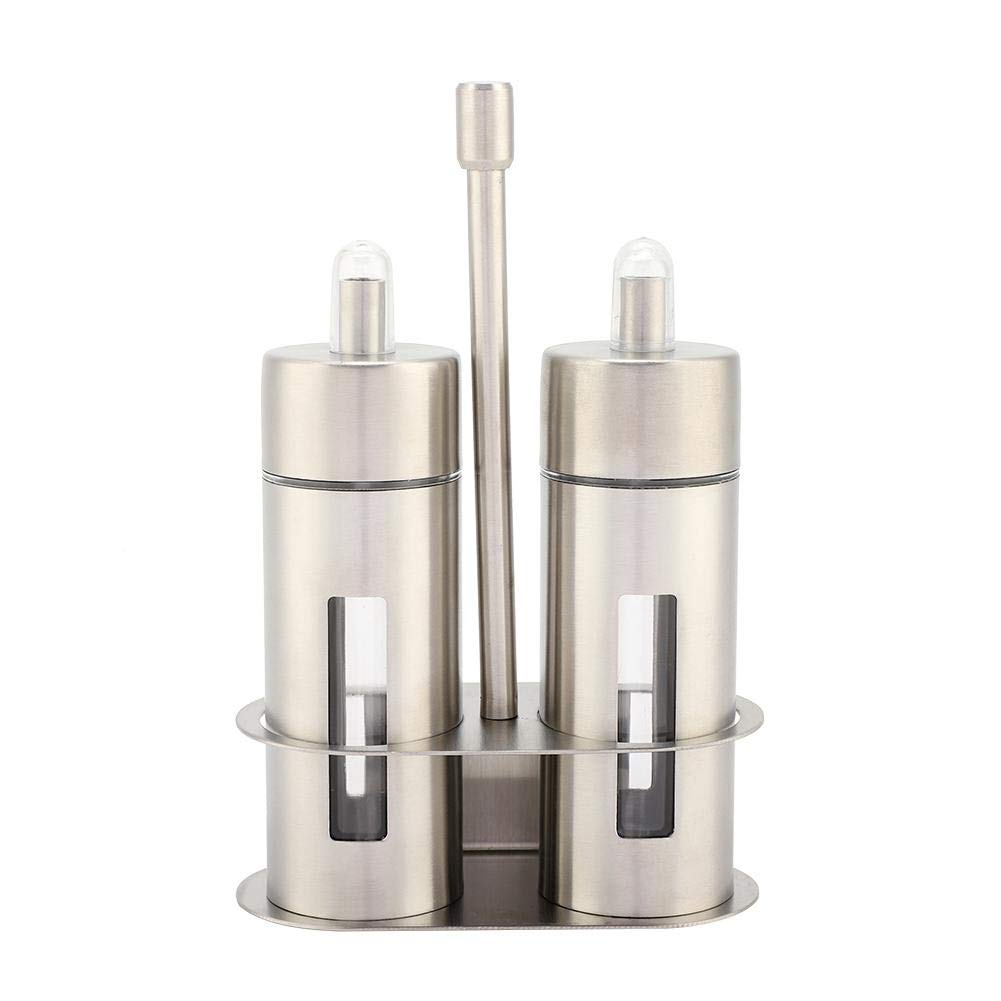 TOPINCN Oil Bottle, Set Of 2 Olive Oil Dispenser Bottle Vinegar Dispenser Stainless Steel Leakproof Oil Pot Seasoning Jar with Stand for Kitchen Cooking Baking