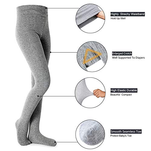 Girls Tights Toddler Cable Knit Cotton Footed Seamless Dance Ballet Baby Girls' Leggings 3 Pack Black/Ivory/Grey 3T-4T