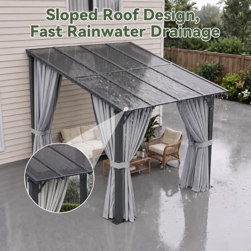 Aoxun 8x10FT Lean-to Pergola with UV Roof, Privacy Curtains & Netting for Patio image 20