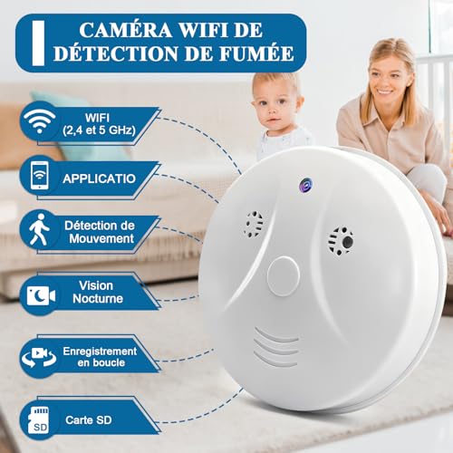 Nisanmoon WiFi 2.4 and 5G Hidden Camera, WiFi Spy Camera Smoke Detector, Mini Spy Camera HD 1080P Hidden Spy Camera with Night Vision and Motion Detection for Home Security