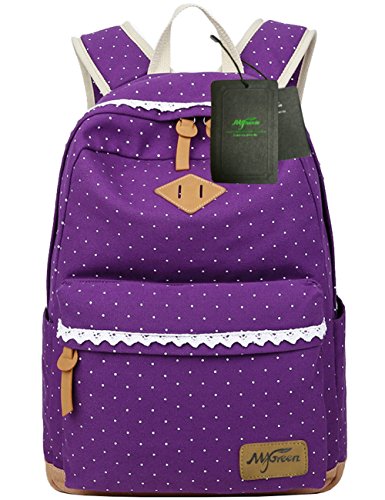 Mygreen polka dot canvas school backpack bag, cute bookbag for te…