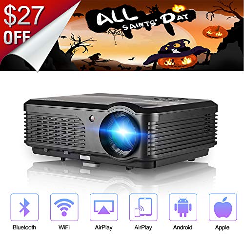 Bluetooth Wireless Projector WiFi 4400 Lumens Support 1080P Smart Android Video Projector Zoom LCD LED Home Theater HD Outdoor Movie Airplay HDMI USB RCA VGA AV for Smartphone DVD Game Consoles Laptop