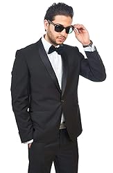AZAR MAN Slim Fit Men Shawl Lapel Tuxedo Black 1